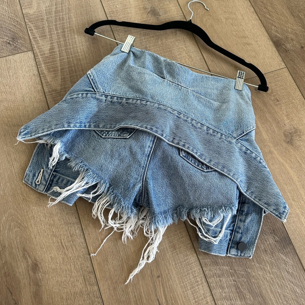 Alexander Wang Front Tie Waist Tie Blue Distressed Denim Shorts Size 25 - Picture 6 of 7